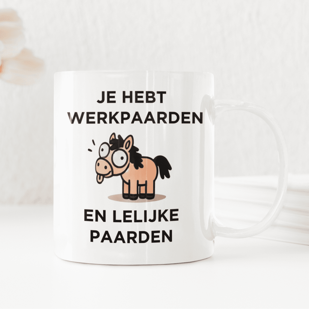 Werkpaarden en lelijke paarden mok achterkant