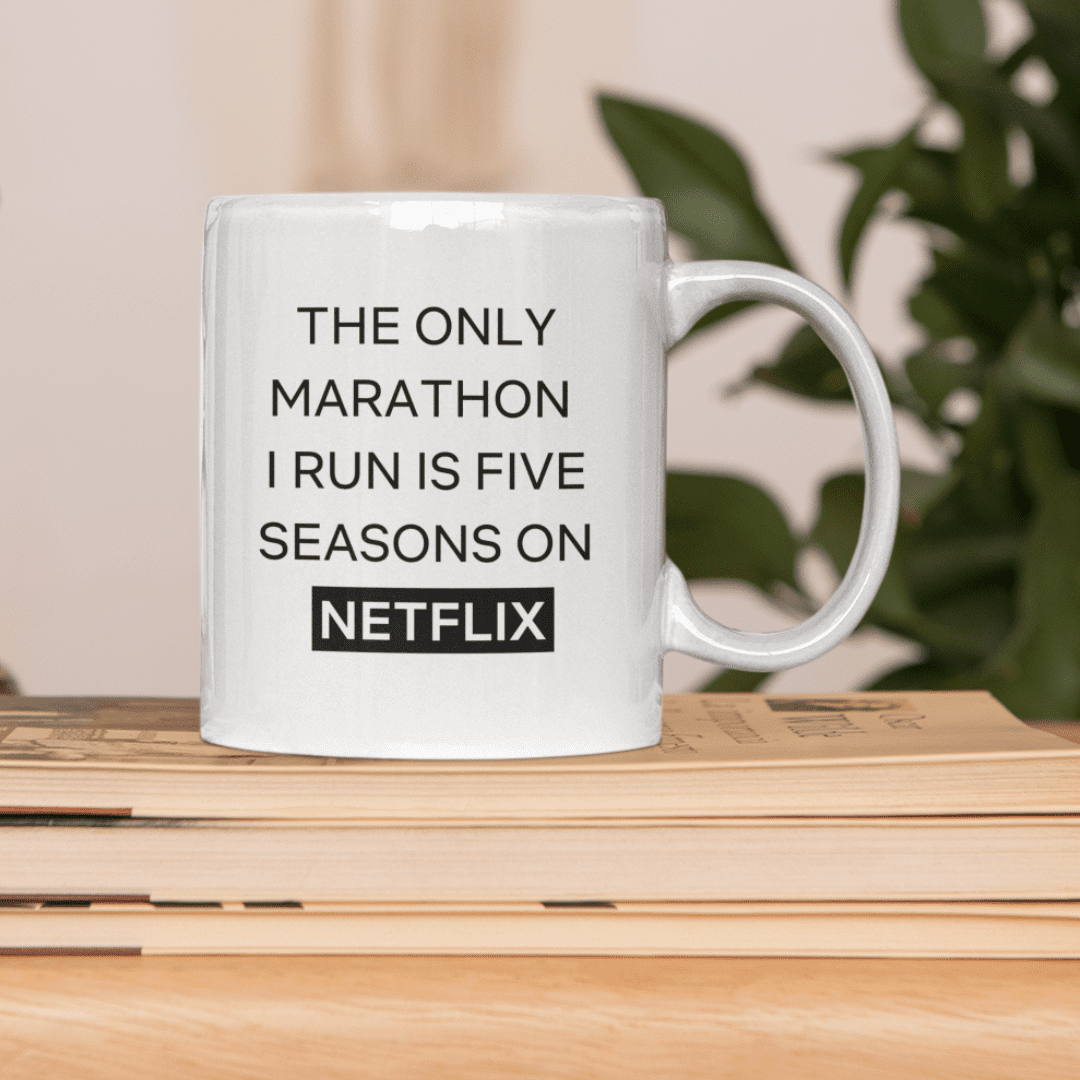 Nettflix Marathon mok sfeer achterkant foto