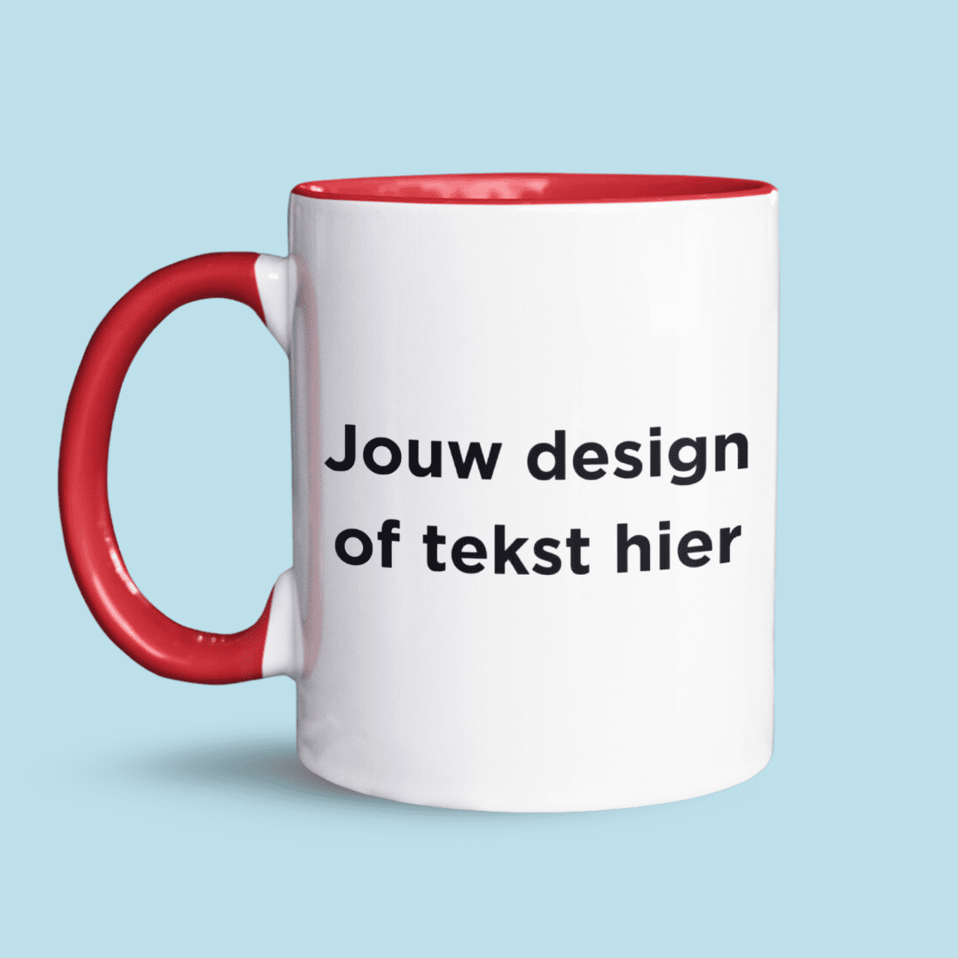 Eigen design mok binnenkant en oortje rood nietmokken.nl met tekst