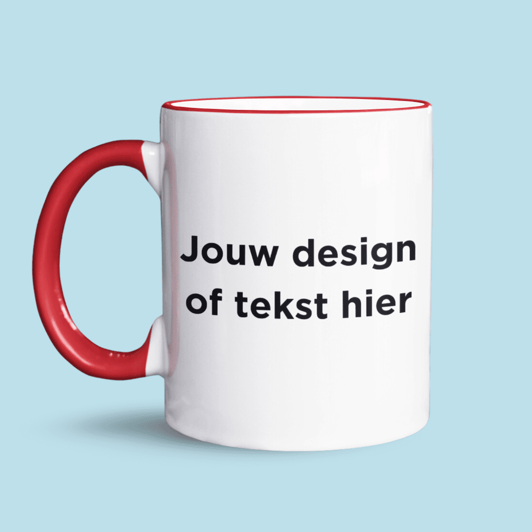 Eigen design mok binnenkant en randje rood nietmokken.nl met tekst