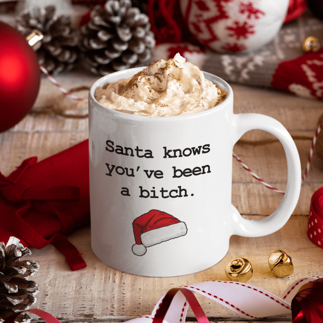 Santa knows you've been a bitch mok achterkant