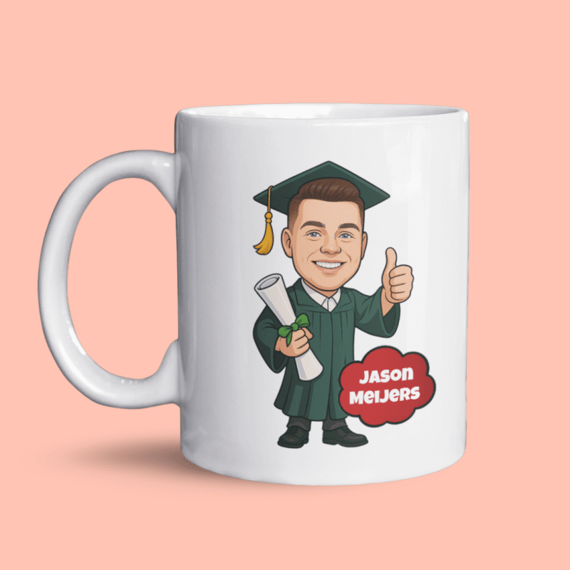 Geslaagd mok cartoon met naam