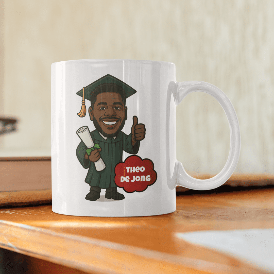 Geslaagd mok cartoon met naam