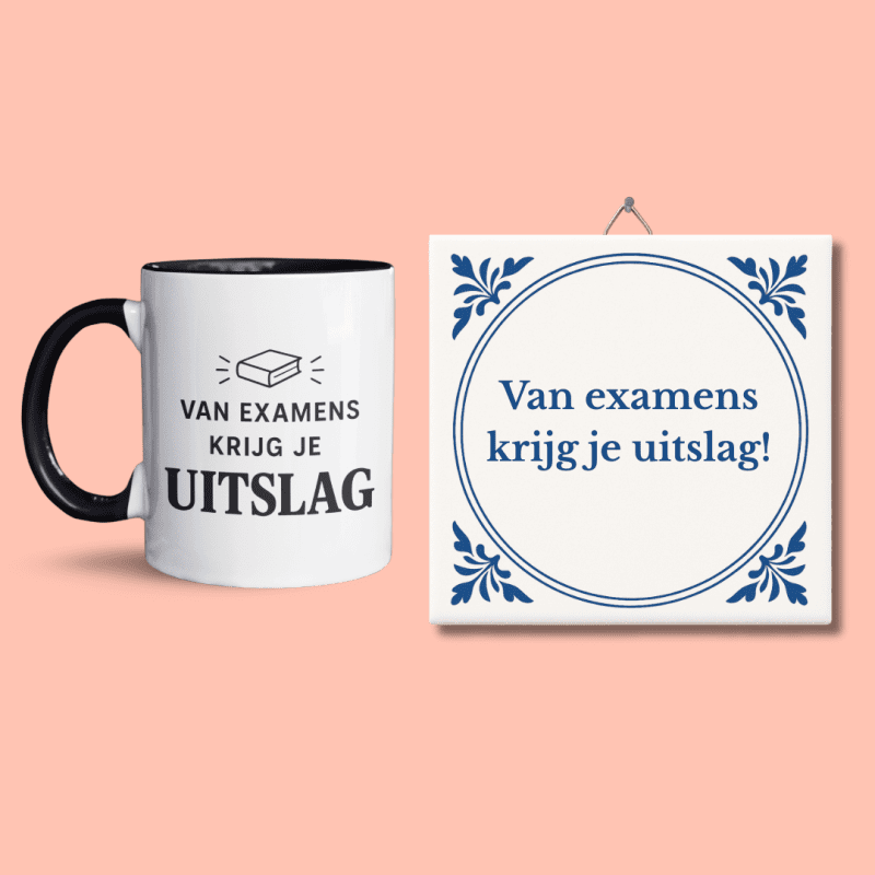 Van examens krijg je uitslag tegeltje en mok set
